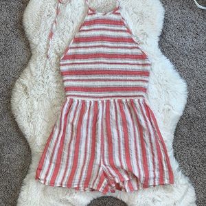 Halter Striped Romper with Open Back